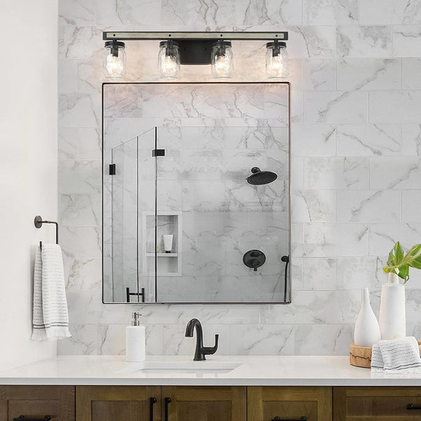 Farmhouse Bathroom Vanity Light Fixtures, 4Light Mason Jar Vanity Lig