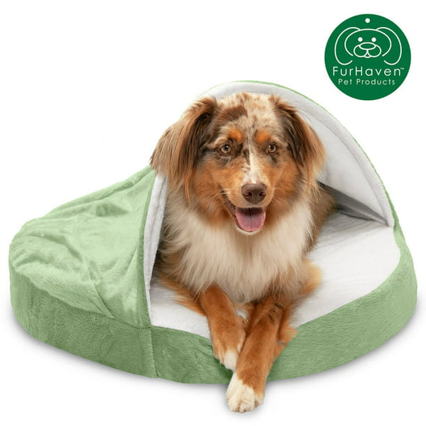 FurHaven | Orthopedic Microvelvet Snuggery Burrow Pet Bed for Dogs & Cats, Sage, 26-Inch