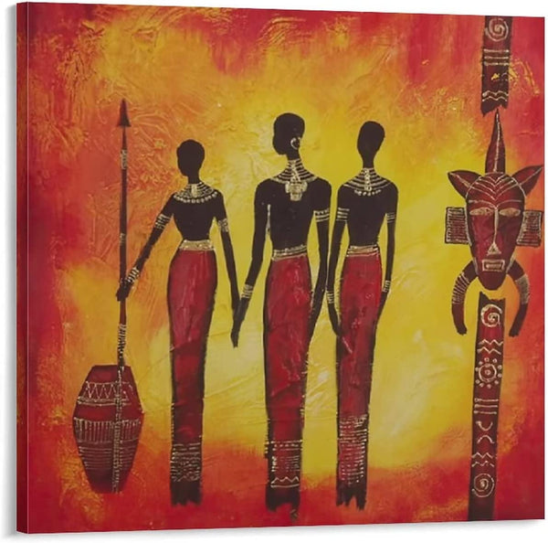 Abstract Black Female Painting Artwork African Retro Painting Poster Decoration Canvas Painting Wall Art Poster for Bedroom Living Room Decor 28x28inch(70x70cm) Frame-Style