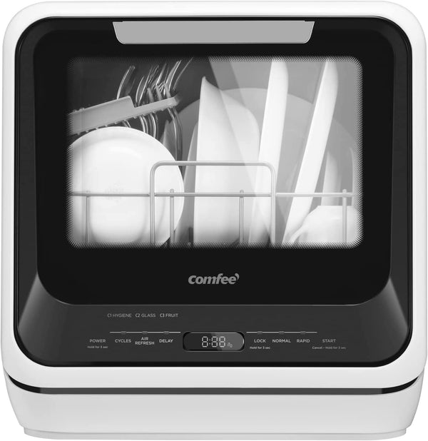 COMFEE' Portable Dishwasher Countertop, Mini Dishwasher with 5L Built-in Water Tank, No Hookup Needed, 6 Programs, 360° Dual Spray, 192℉ High-Temp& Air-Dry Function, Dishwasher for Apartments& RVs