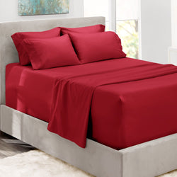 Hearth & Harbor Extra Deep Pocket Sheets - Fits Mattress 18-24 Inches Deep - Extra Deep Pocket Queen Sheets Sets - 6 Piece Queen Size Sheets - Queen Sheets Deep Pocket - Burgundy Sheets