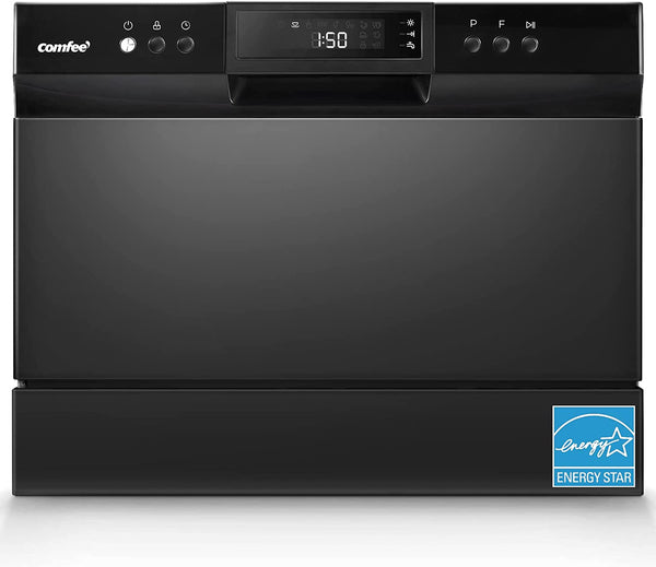 COMFEE’ Countertop Dishwasher, Energy Star Portable Dishwasher, 6 Place Settings, Mini Dishwasher with 8 Washing Programs, Speed, Baby-Care, ECO& Glass, Dish Washer for Dorm, RV& Apartment, Black