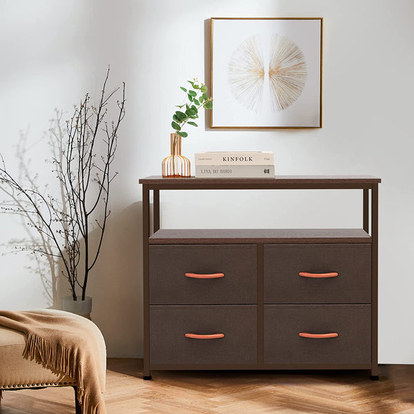 AZL1 Life Concept Dresser with Shelves-Storage Chest for Bedroom, Living Room, Hallway, Closet Organizer with Sturdy Steel Frame, Wooden Shelf, Removable Fabric Drawers, Coffee