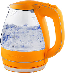 Ovente Glass Electric Kettle, 1.5 Liter BPA Free Borosilicate Glass Fast Boiling Countertop Heater with Automatic Shut Off & Boil Dry Protection, Hot water Boiler for Tea & Coffee, Orange KG83O