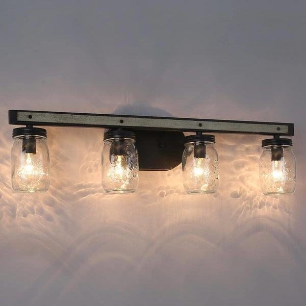 Farmhouse Bathroom Vanity Light Fixtures, 4-Light Mason Jar Vanity Lights for Bathroom, Rustic Bathroom Vanity Lights Over Mirror