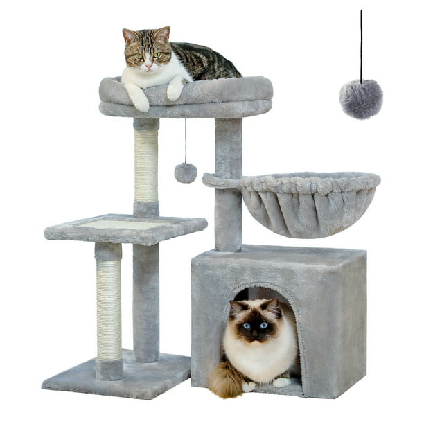 PAWZ Road Cat Tree 28.3" Cat Tower with Large Basket and Top perch for Small Space, Light Gray