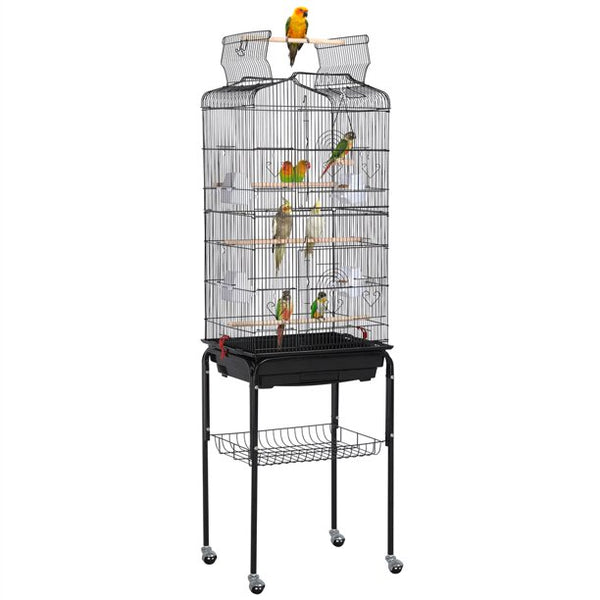 Easyfashion 62" Rolling Bird Cage with Rolling Black Stand and Perch