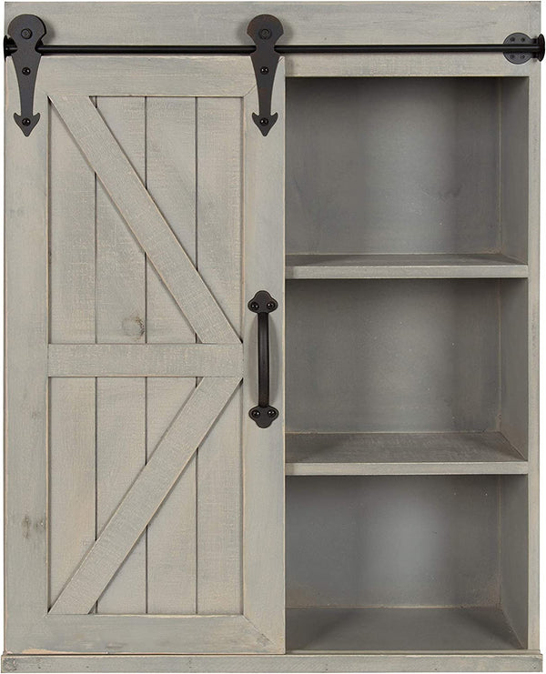 Kate and Laurel Cates Decorative Wood Wall Storage Cabinet with Sliding Barn Door, Rustic Gray