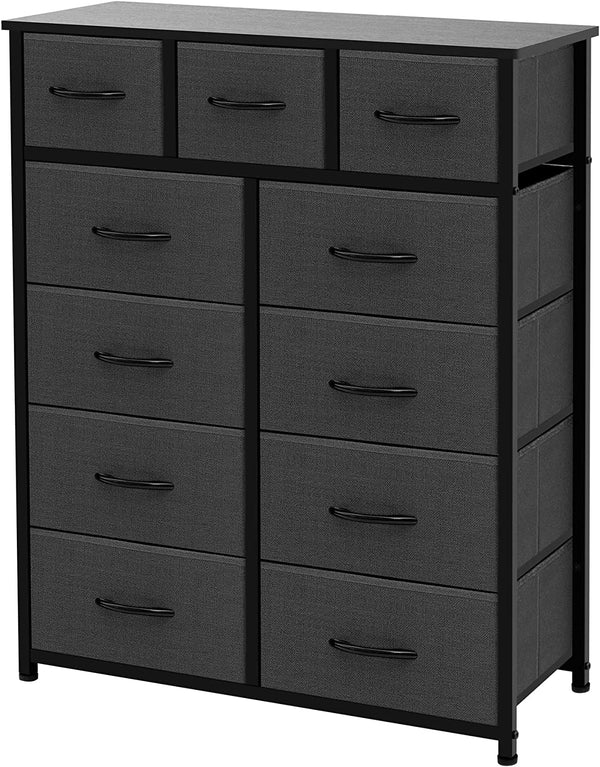 AZL1 Life Concept 11-Drawer Dresser, Fabric Storage Tower for Bedroom, Hallway, Nursery, Closets, Tall Chest Organizer Unit with Textured Print Fabric Bins, Steel Frame, Wood Top, Dark Grey