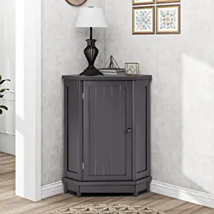 Merax, Black Brown Corner Storage Cabinet with Door and Adjustable Shelf, Freestanding Cupboard for Bathroom, Kitchen or Living Room