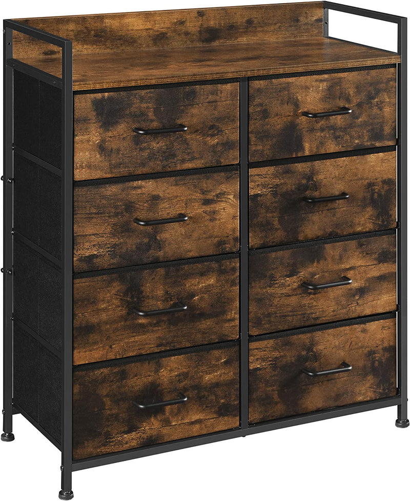 SONGMICS Drawer Dresser, Closet Storage Dresser, Chest of Drawers, 8 Fabric Drawers and Metal Frame with Handles, Rustic Brown and Black ULTS124B01