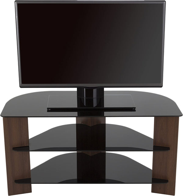 Varano TV Stand with Walnut Colored Wood Legs and Black Glass Shelves. Fits Most (not All) TVs in These Sizes: 30", 32", 37", 39" 40" 42".