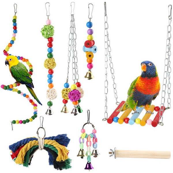 LotFancy 8 Pcs Bird Parrot Swing Toys, Natural Wood