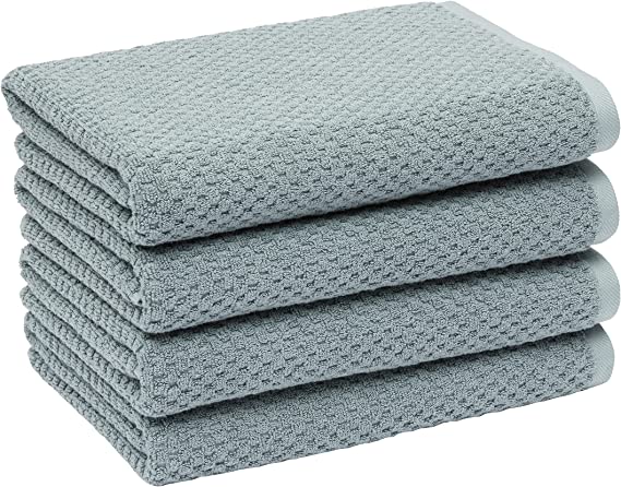 Amazon Basics Odor Resistant Textured Bath Towel, 30 x 54 Inches - 4-Pack,Cotton, Teal