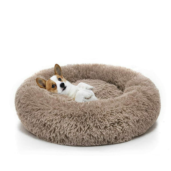 Round Plush Pet Bed for Dogs & Cats,Fluffy Soft Warm Calming Bed Sleeping Kennel Nest