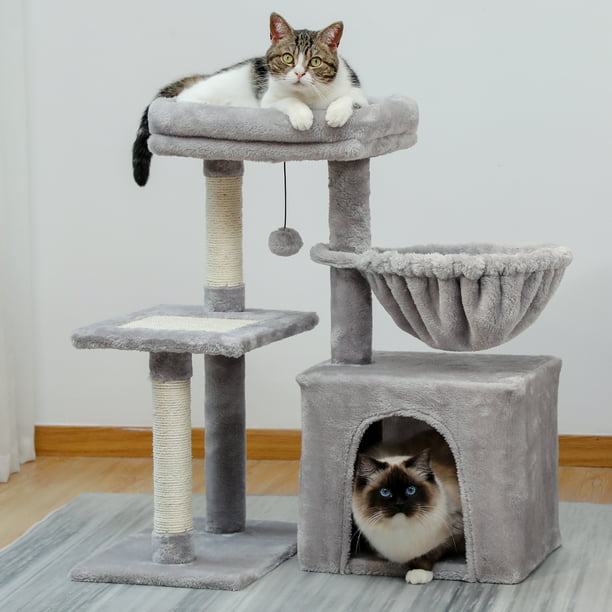 PAWZ Road Cat Tree 28.3" Cat Tower with Large Basket and Top perch for Small Space, Light Gray