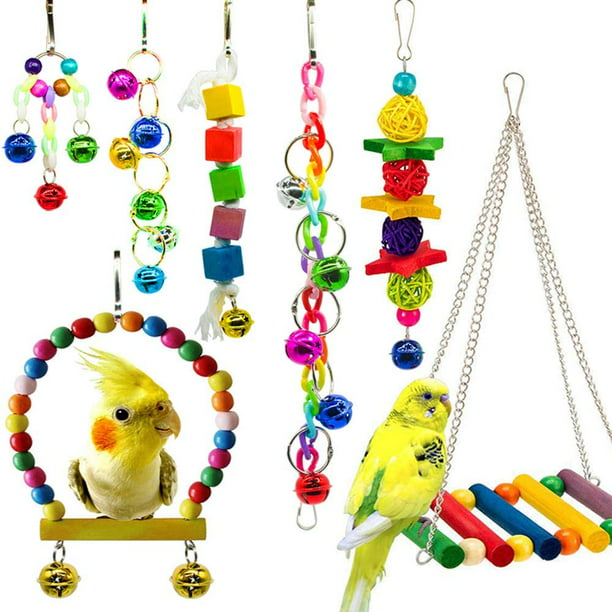 Hommtina 7 Pack Bird Parrot Toys, Colorful Bird Chewing Toys Swing Toy Hanging Toy Bird Cage Toys or Small Parakeets Cockatiels